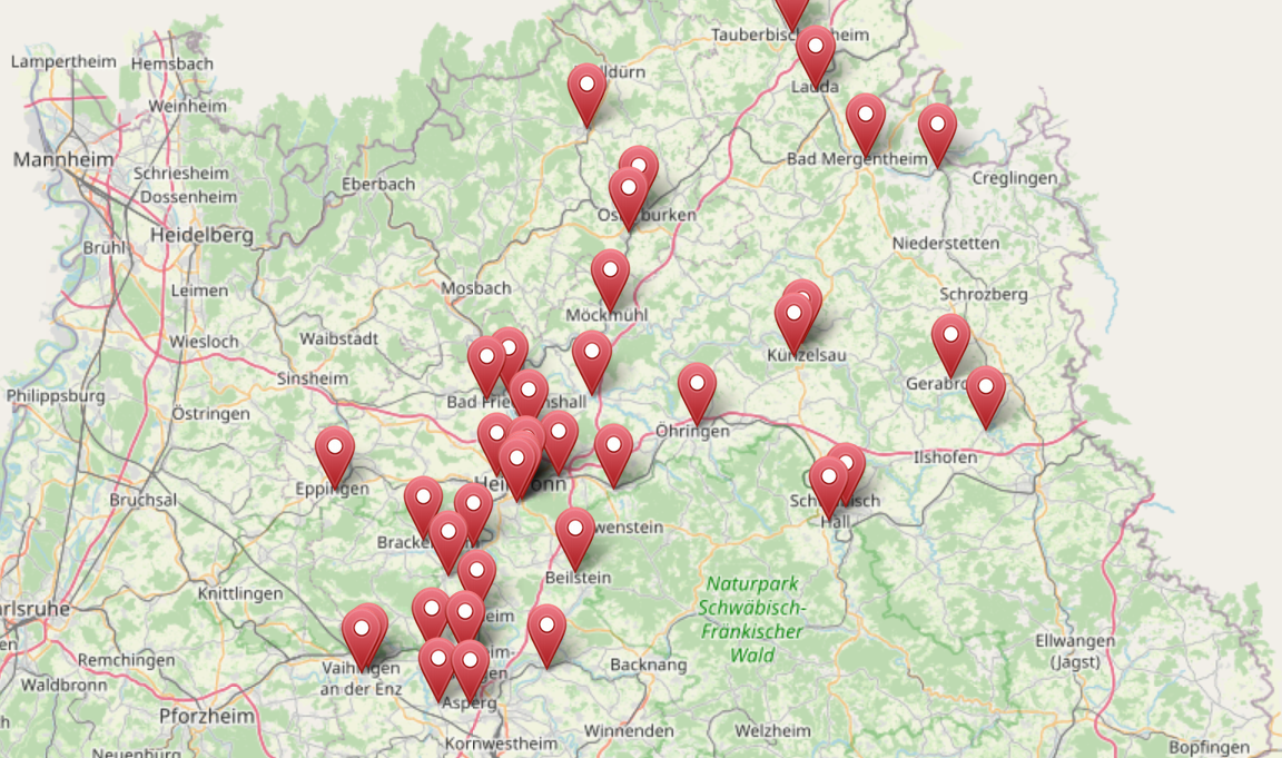 Karte Seminarregion mit Ausbildungsschulen